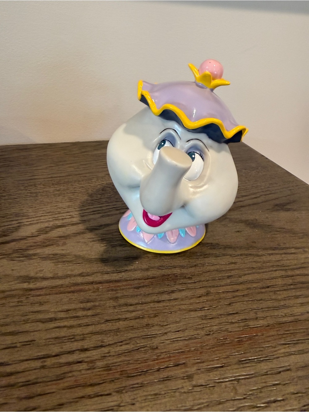 Vintage Disney Mrs Potts Teapot Beauty &  Beast Hard Plastic Coin Bank